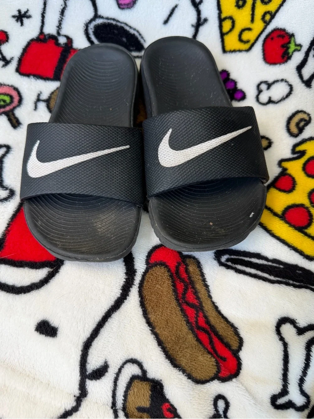 Nike Black Kids Slide Sandals with White Swoosh